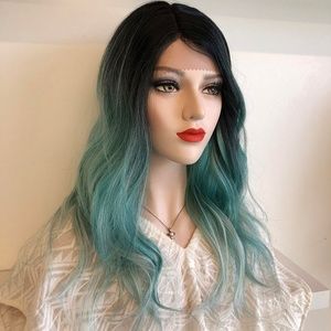 Her Wig Closet Accessories 20 Black Roots Teal Ombrelace Front